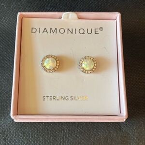 Diamonique opal stud earrings